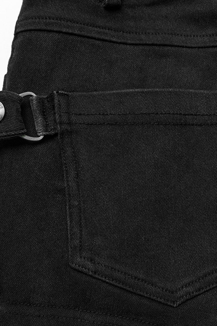 Black Slim Symmetrical Front Button Women's Steampunk Shorts - Product - 7