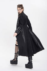 Black Stand Collar Long Sleeves Buckle Chain Women's Punk Jacket - Product - 11