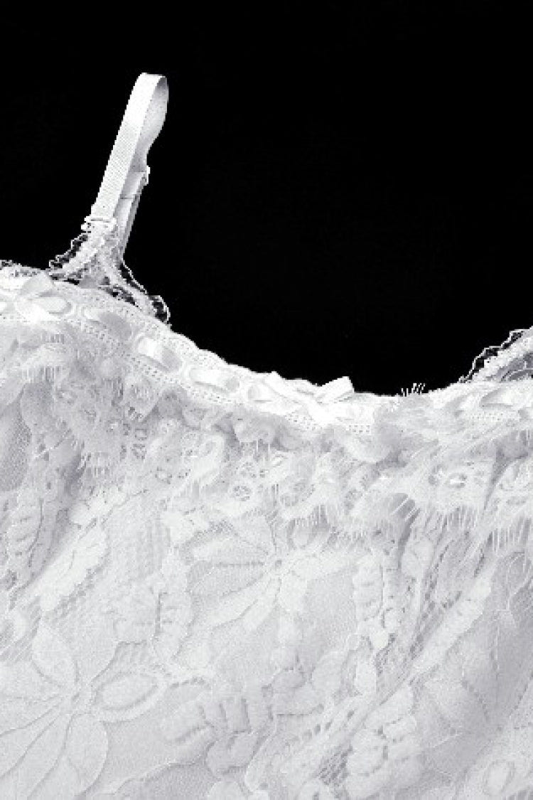 White Sleeveless Pleated Lace Women's Gothic Slip Dress Wedding Dress - Product - 15