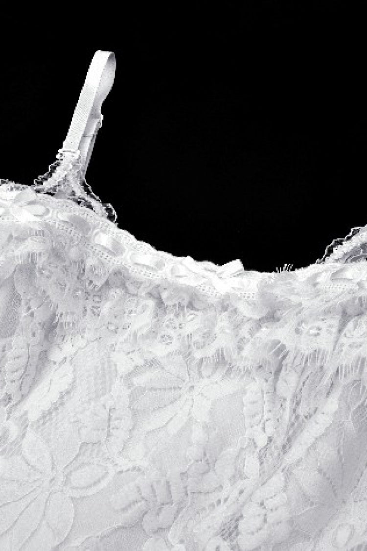 White Sleeveless Pleated Lace Women's Gothic Slip Dress Wedding Dress - Product - 15