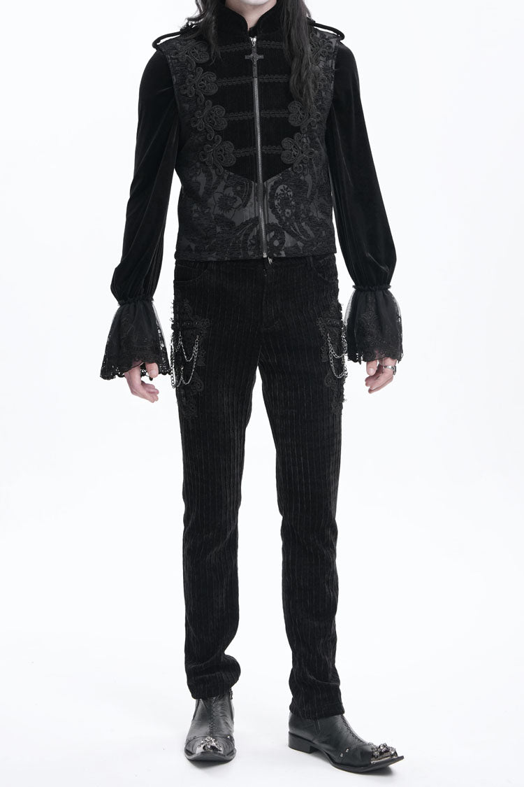Black Chain Crochet Print Men's Gothic Pants - Product - 2