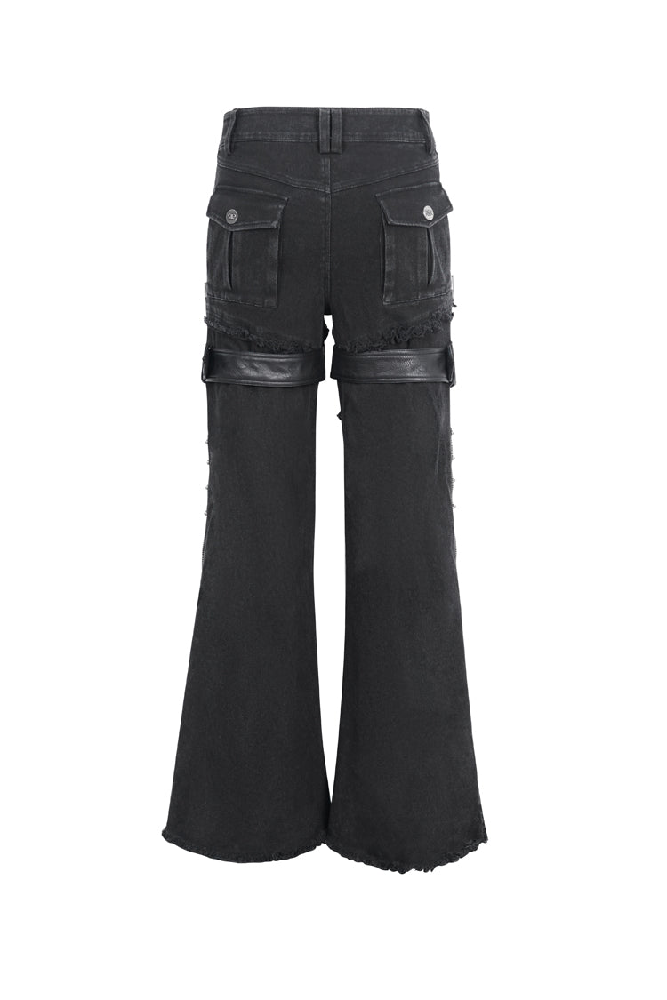 Black Faux Leather Splice Men's Punk Flared Pants - Product - 9