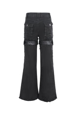 Black Faux Leather Splice Men's Punk Flared Pants - Product - 9