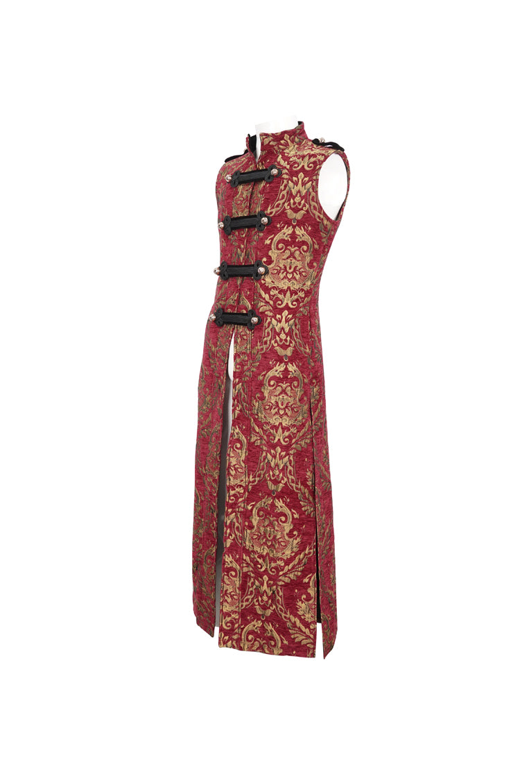 Red Stand Collar Totem Embroidered Men's Gothic Waistcoat - Product - 2