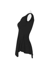 Black Short Sleeve Orizontal Neck Front Chest Lace Embroidery Frill Hem Women's Gothic T-Shirt - Product - 6