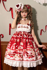 Mint Strawberry Dessert Print High Waisted Ruffle Bowknot Sweet Lolita JSK Dress 4 Colors - Product - 5