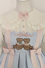 Blue Sheep & Bear Print Alice Girl Bowknot Ruffled Sweet Lolita JSK Dress - Product - 5