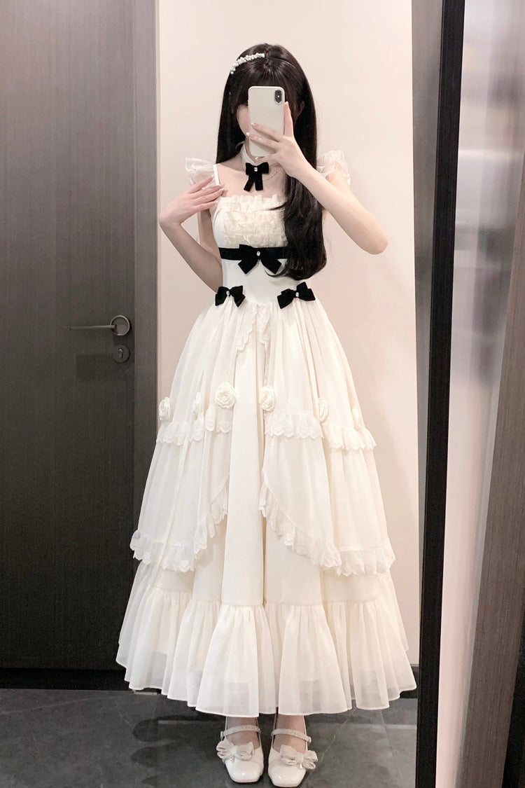 Ivory Free Verse Poetry Ruffle Bowknot Sweet Elegant Princess Lolita Tiered Dress - Product - 2