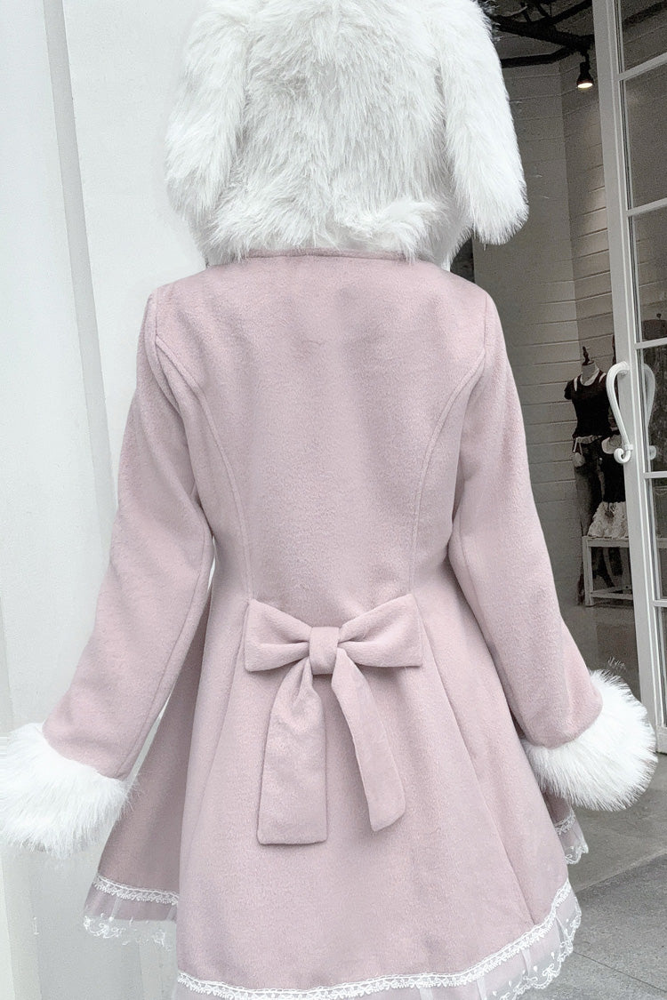 Pink Long Sleeves Bowknot Rabbit Ears Detachable Hooded Japanese Jirai Kei Coat - Product - 3