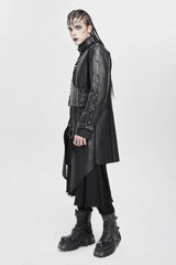Black Stand Collar Rivet Buckle Zipper Men's Punk Coat - Product - 7