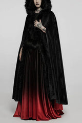 Faux Fur Hooded Warm Womens Gothic Elegant Cloak 2 Colors - Black - 1