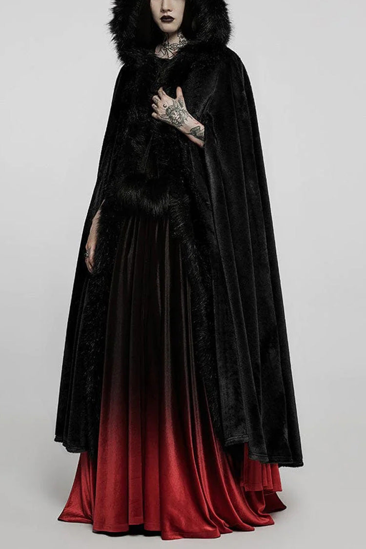 Faux Fur Hooded Warm Womens Gothic Elegant Cloak 2 Colors - Black - 1