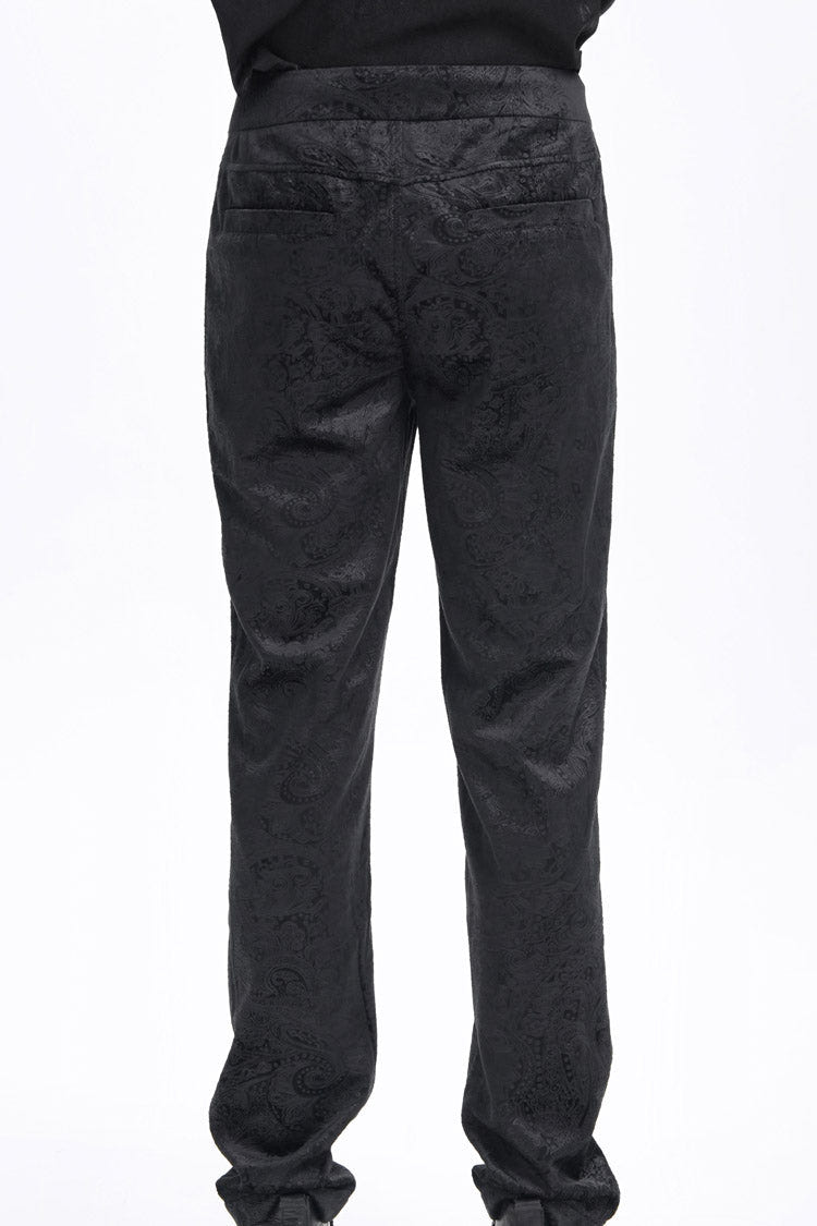 Black Floral Branded Print Embroidery Zipper Men's Gothic Pants - Product - 3
