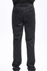 Black Floral Branded Print Embroidery Zipper Men's Gothic Pants - Product - 3