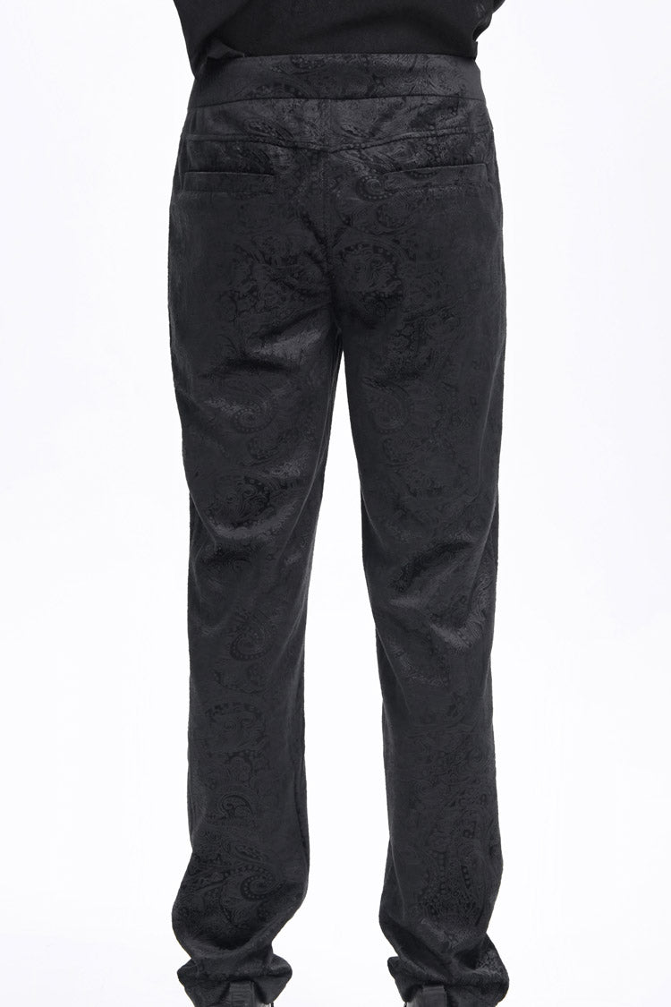 Black Floral Branded Print Embroidery Zipper Men's Gothic Pants - Product - 3