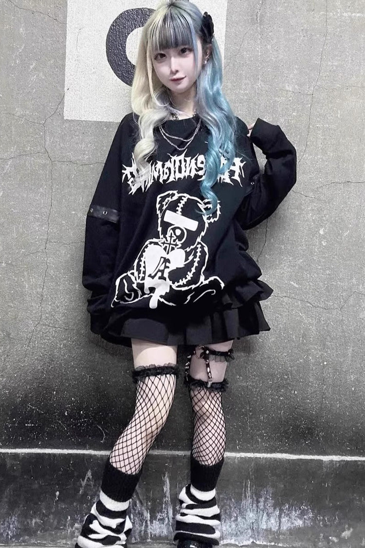 Black High Waisted Ruffle Leather Buckle Gothic Jirai Kei Japanese Skirt - Product - 2