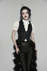 Black Jacquard Lace Lace-Up Slim Pleated Women's Gothic Palace Vest - Product - 6