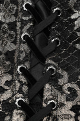 Black/Gold Boat Neck Off Shoulder Print Hollow Stitching Mesh Women's Gothic Dress - Product - 7