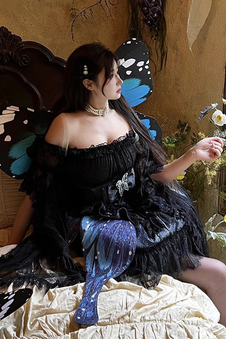 Black [Sparkling Butterfly] Print Bowknot Sweet Lolita Skirt - Product - 9