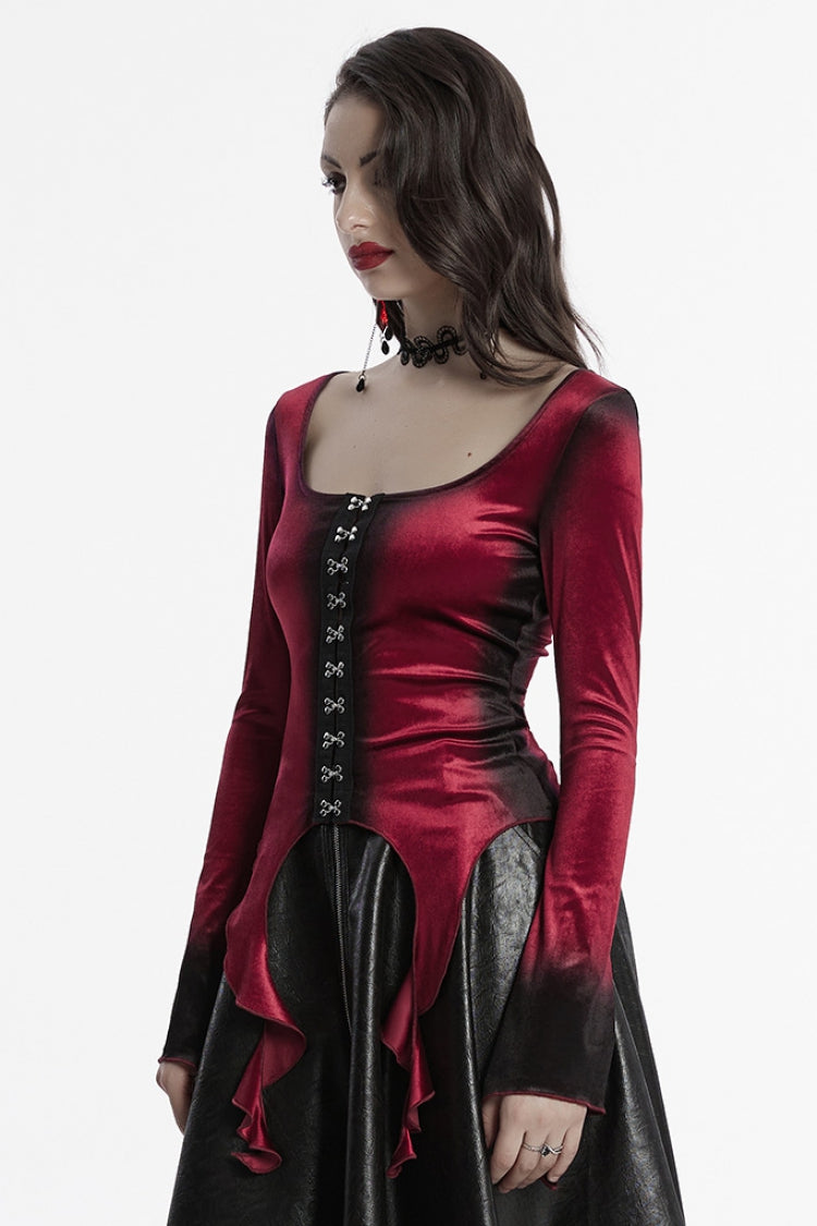 Red Long Sleeves Gradient Irregular Women's Gothic Blouse - Product - 2