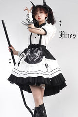 White/Black Ruffle British Style Maid Gothic Lolita Strap Dress - Product - 2