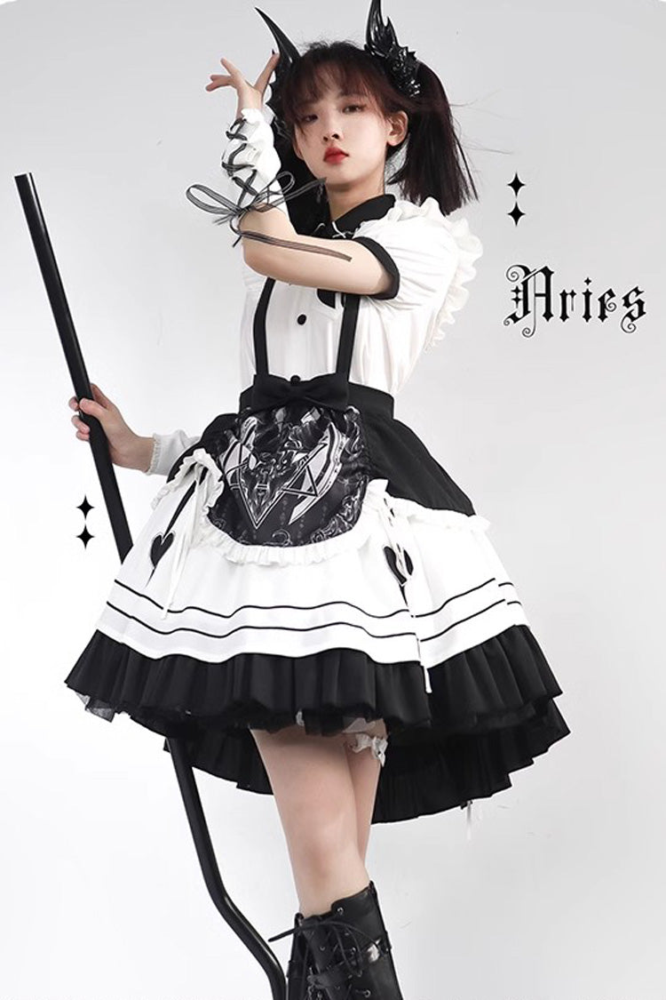 White/Black Ruffle British Style Maid Gothic Lolita Strap Dress - Product - 2