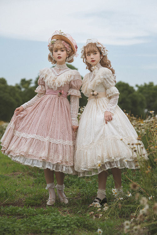 Elegant Vintage Rose Print Multi-Layer Ruffled Sweet Lolita OP Dress - Product - 4