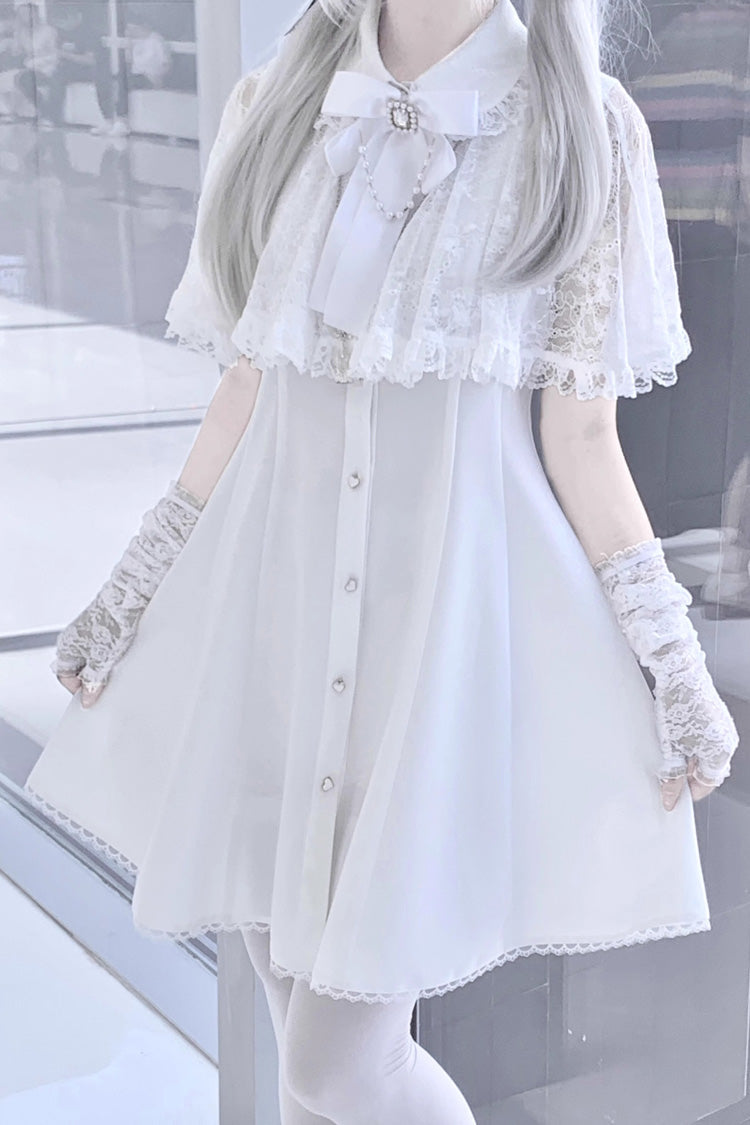 Lace Shawl Sleeveless Bowknot Chiffon Slim Jirai Kei Dress 2 Colors - Product - 5