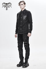 Black Asymmetric Left Shoulder Loop Mesh Rivet Snap Button Men's Punk Shirt - Product - 5