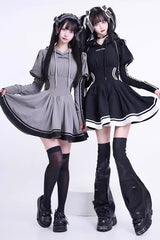 Japanese Long Sleeves Ruffle Bowknot Punk Jirai Kei Sweater Dress 3 Colors - Black - 1