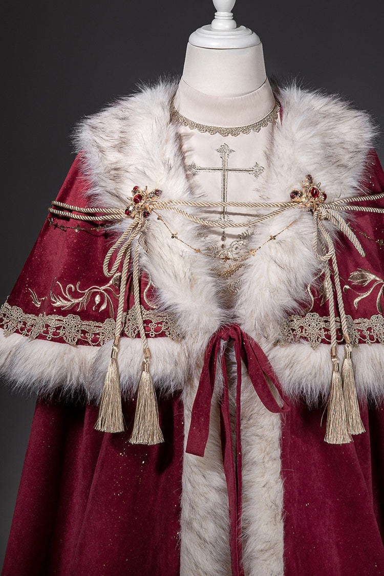Red [Royal Coronation] Embroidered Sweet Gorgeous European Court Style Lolita Dress and Cape Set - Product - 16
