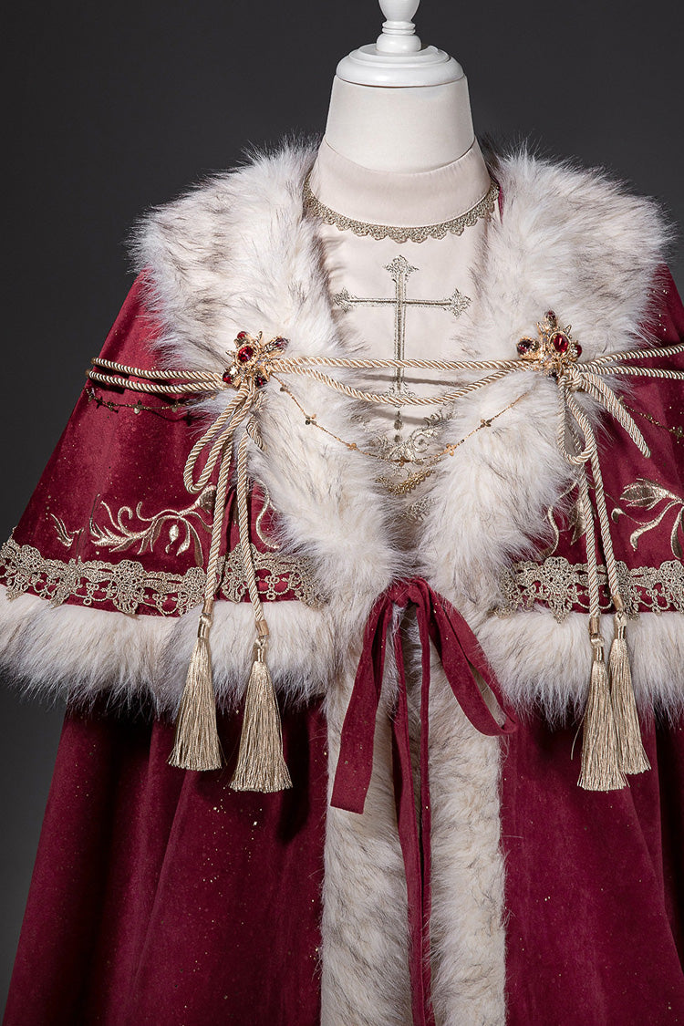 Red [Royal Coronation] Embroidered Sweet Gorgeous European Court Style Lolita Dress and Cape Set - Product - 16