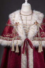 Red [Royal Coronation] Embroidered Sweet Gorgeous European Court Style Lolita Dress and Cape Set - Product - 16