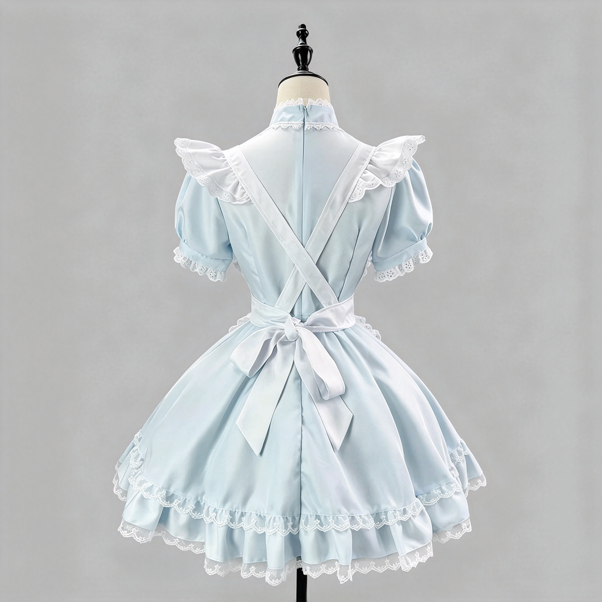 Light Blue and White Ruffled Maid Lolita Halter Dress with Apron Accent - view 6