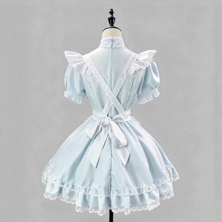Light Blue and White Ruffled Maid Lolita Halter Dress with Apron Accent - view 6