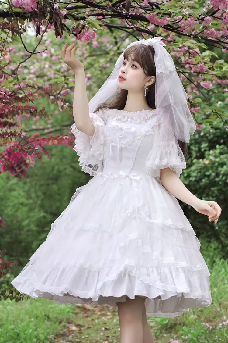 Iris Love Multi-layer Jacquard Bowknot Sweet Elegant Princess Lolita Jsk Dress 2 Colors - White - 1