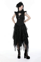 Black Women's Gothic Punk Multi-Layered Irregular Handkerchief Hem Lace Skirt - Product - 10