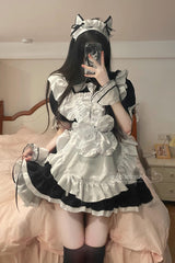 Black/White Maid Short Sleeves Ruffle Plus Size Sweet Lolita Dress - Product - 3