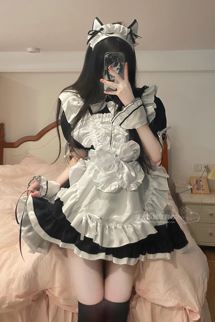 Black/White Maid Short Sleeves Ruffle Plus Size Sweet Lolita Dress - Product - 3