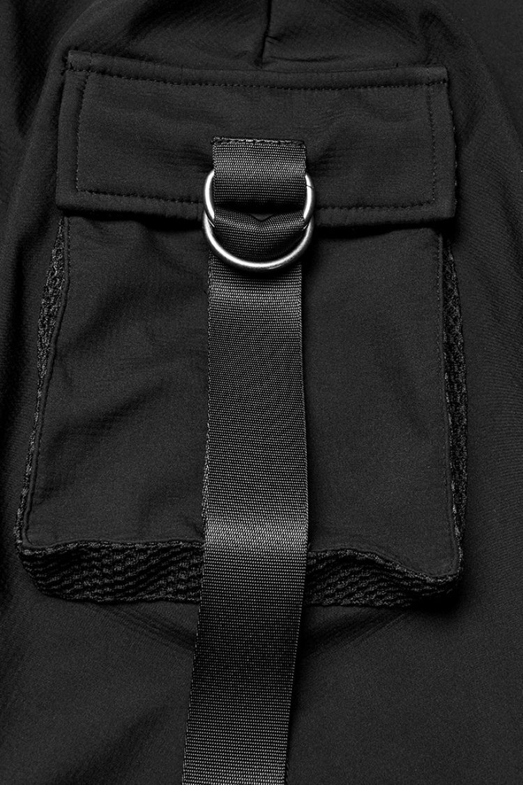 Black Irregular Hooded Buckle Straps Men's Punk Cloak - Product - 6