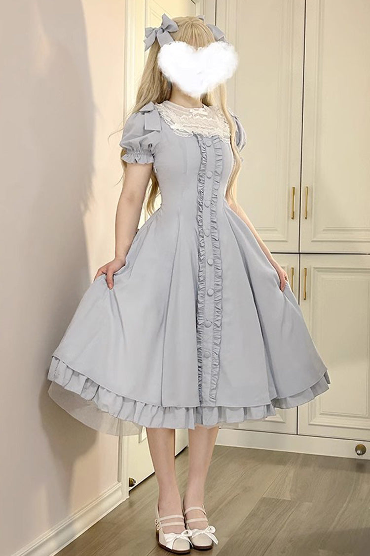 Light Blue Annie's Gift Short Sleeves Bowknot Sweet Lolita Dress (Plus Size Support) - Blue - 1