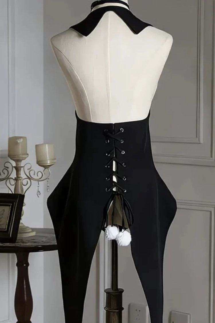 Black/White Stand Collar Long Sleeves Bowknot Gothic Prince Ouji Lolita Blouse Shorts Swallowtail Vest Set - Vest(Only) - 12
