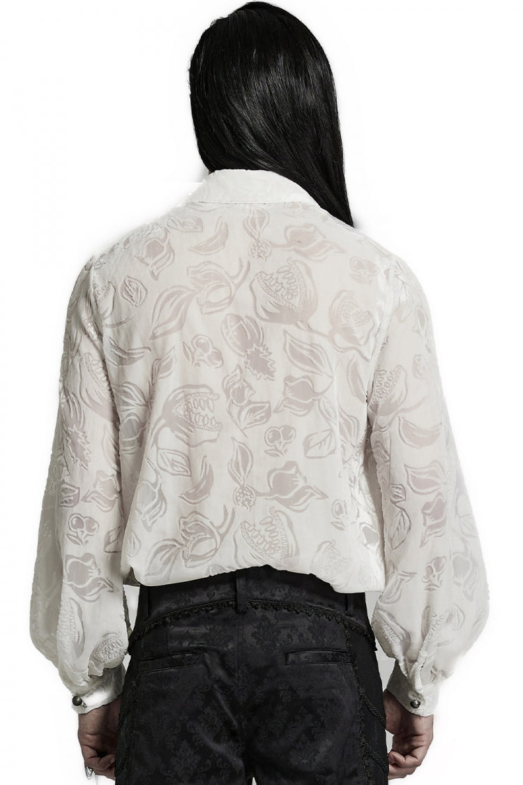 Piranha Print Lapel Collar Long Sleeves Mens Gothic Blouse 2 Colors - Product - 11