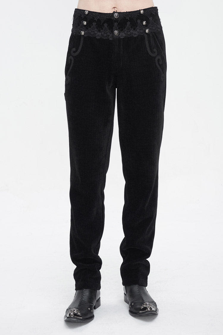 Black High Waisted Lace Splice Men's Gothic Pants - Black - 1