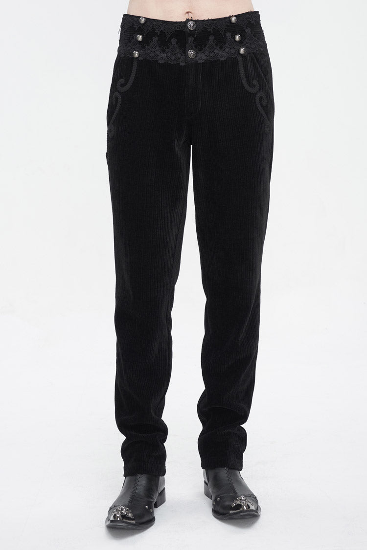 Black High Waisted Lace Splice Men's Gothic Pants - Black - 1