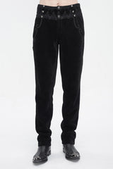 Black High Waisted Lace Splice Men's Gothic Pants - Black - 1