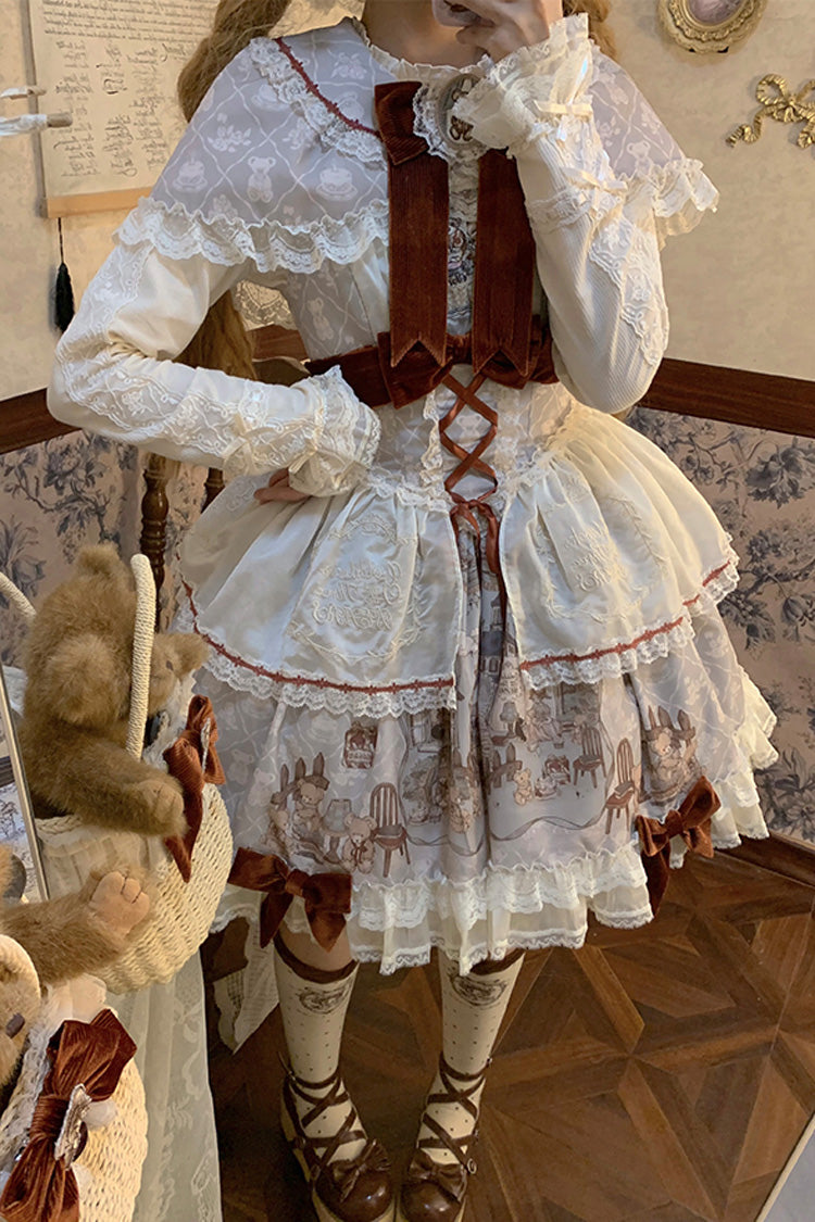 [Castle Bear] Sleeveless Print Ruffle Bowknot Lace Sweet Lolita Jsk Dress 4 Colors - Product - 8