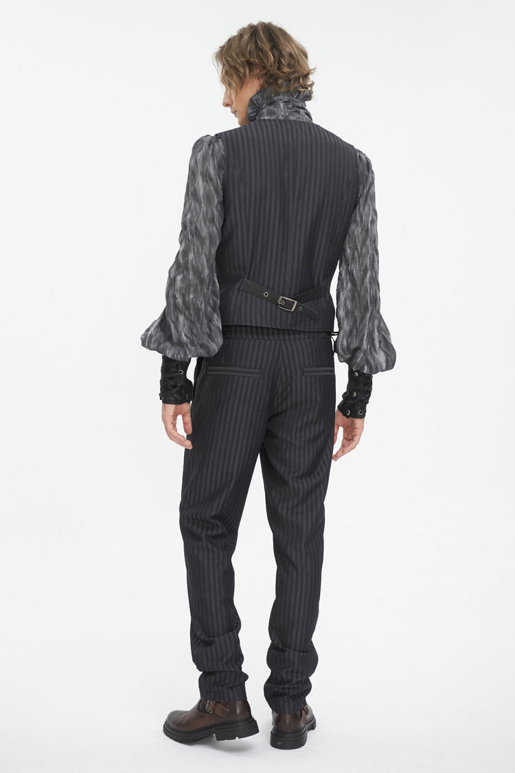 Black Striped V Collar Stitching Slim Men's Gothic Vest - Product - 3