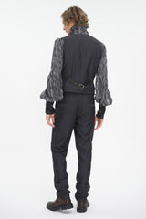 Black Striped V Collar Stitching Slim Men's Gothic Vest - Product - 3