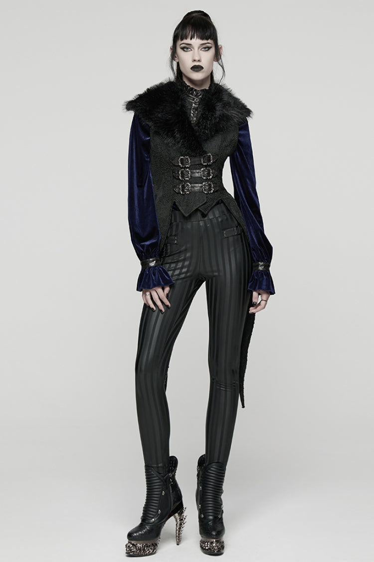 Black Sleeveless Jacquard Buckled Swallow-tailed Women's Gothic Vest - Product - 4